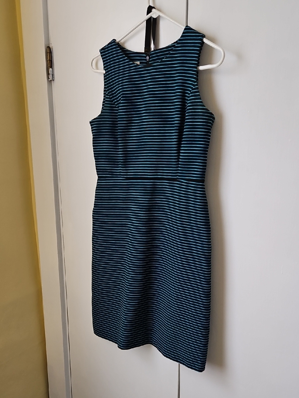 Talbots Navy and Teal Striped Midi Sheath Dress